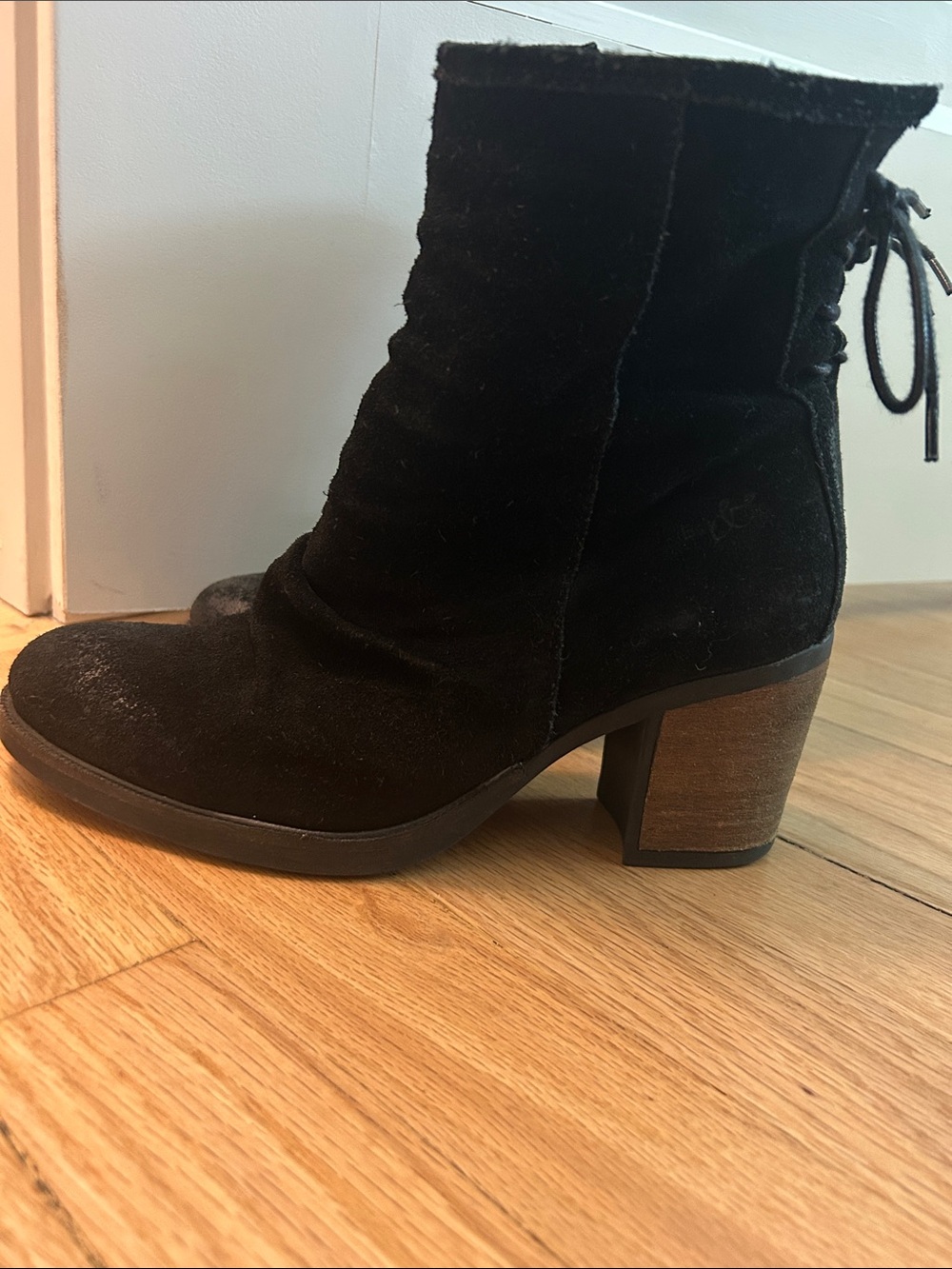 Bos. & Co. Black Suede Block Heel Ankle Boots